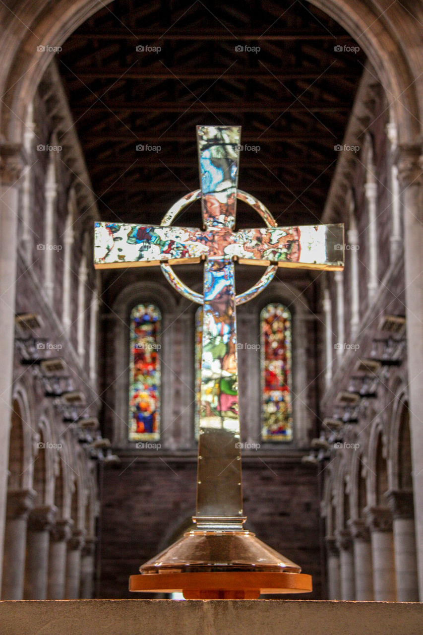 Reflection in cross at church