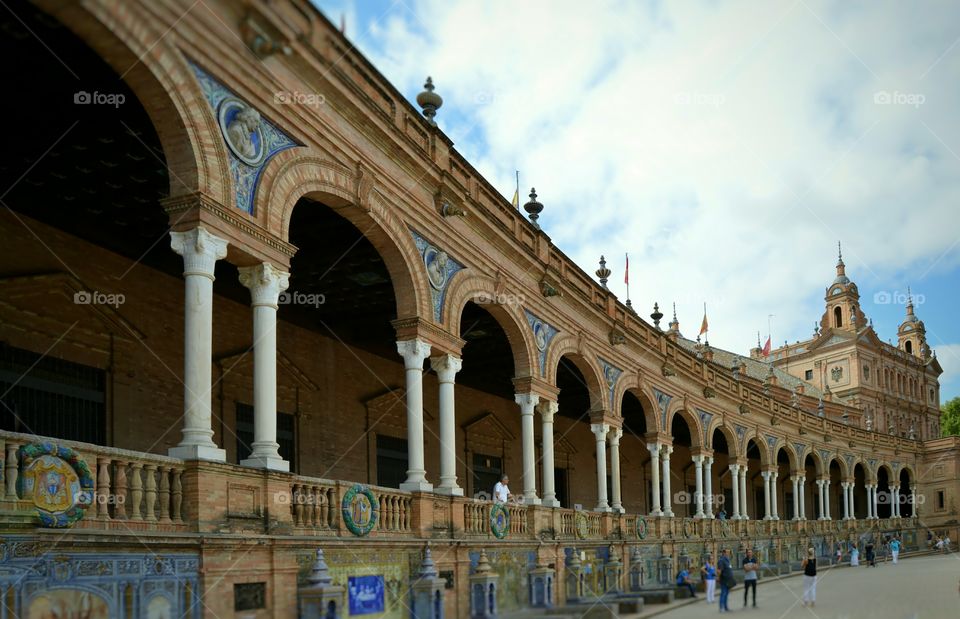 Plaza de Ezpaña - South wing. View of the south wing of the government building at Plaza de España, Seville, Spain.