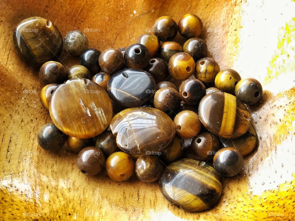 Tigers Eye Beads in Wood Bowl