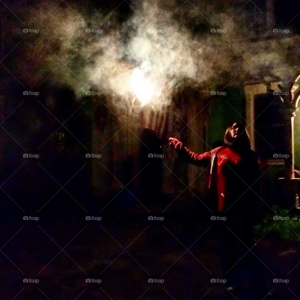 Celebrattion of America. sparklers on a cool 4th of July night.