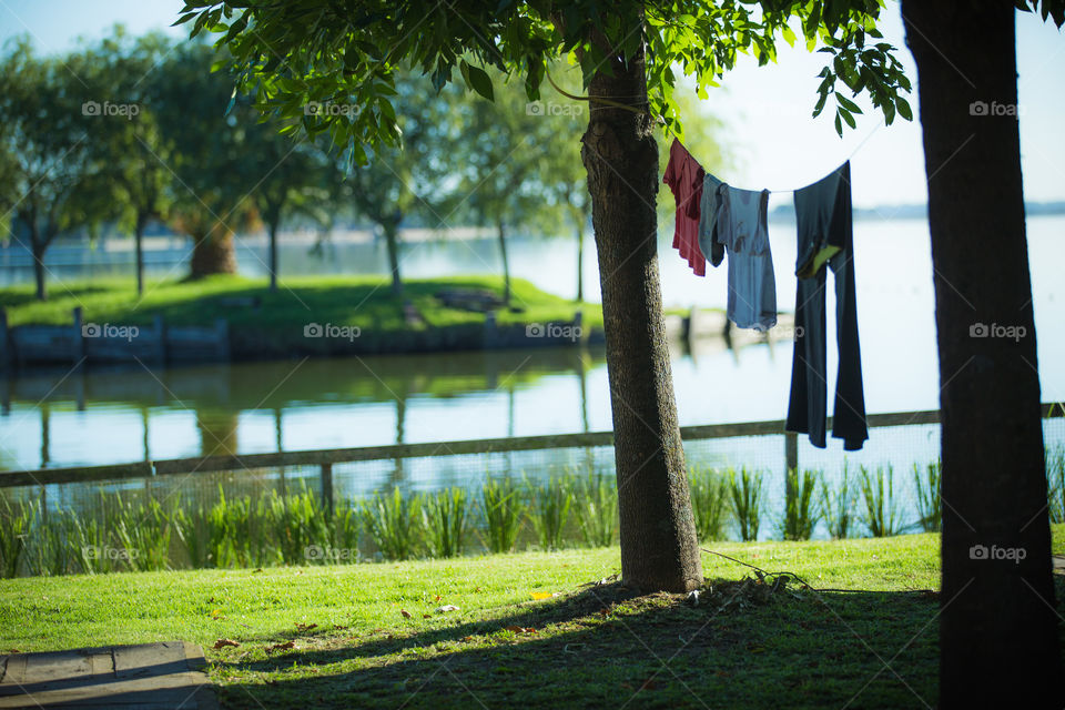 Drying clothes on clothesline