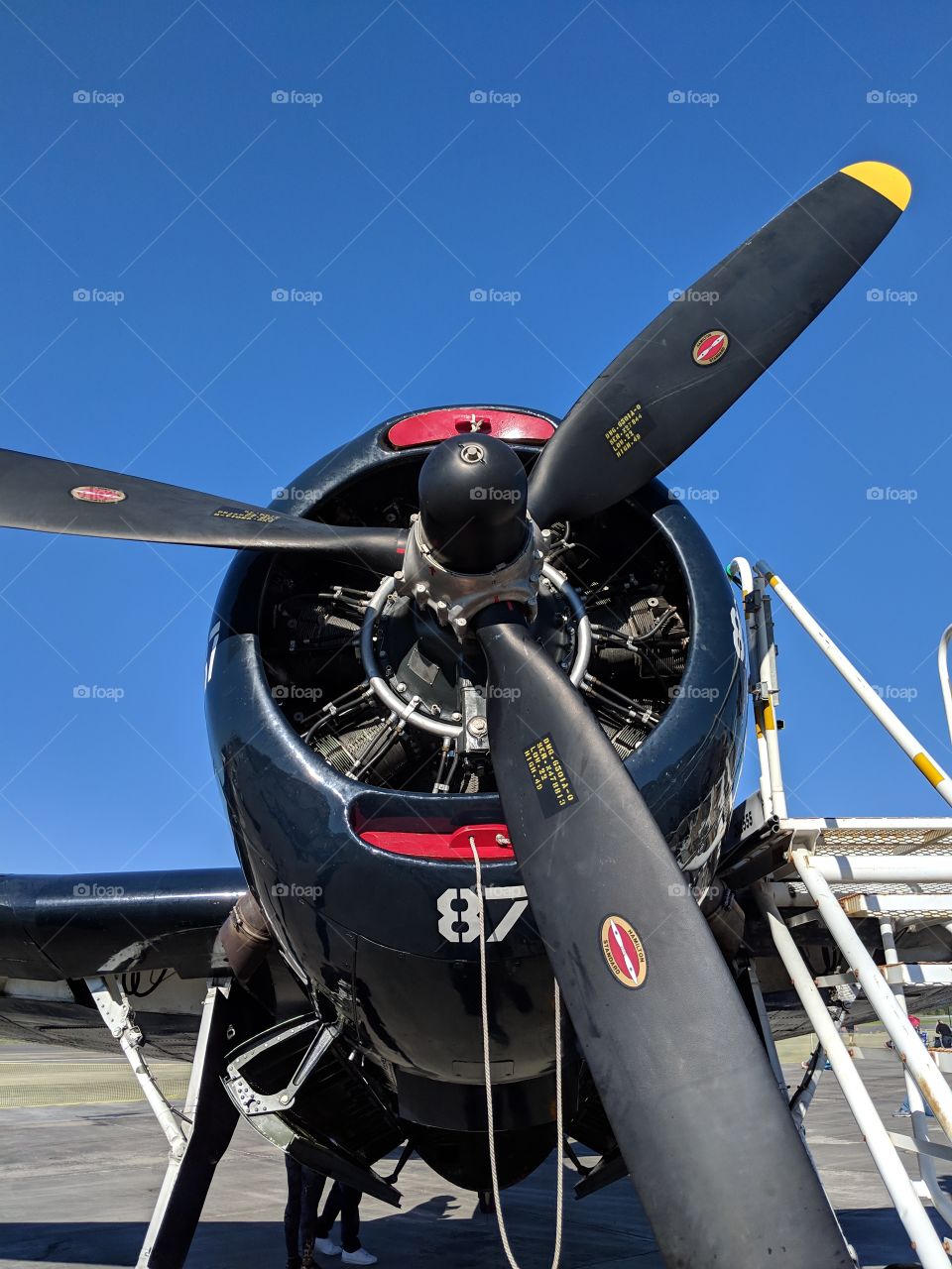 Airplane propeller shot. Black plane propellers. Aeronautical. Airshow.