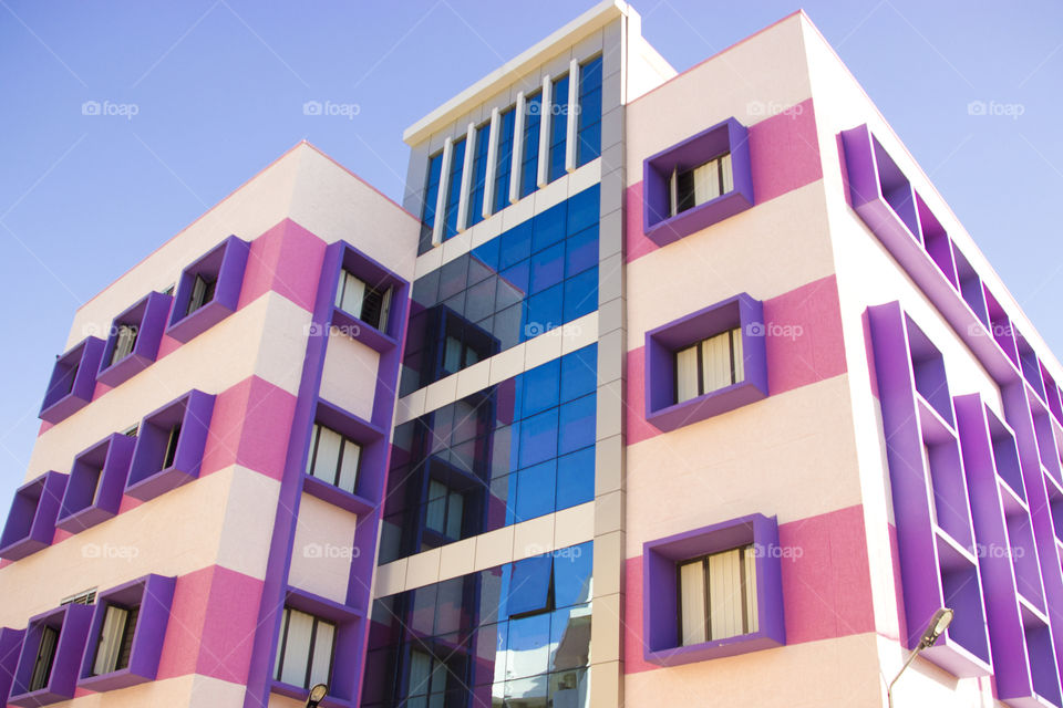 Purple and rose color building, modern building, colorful building