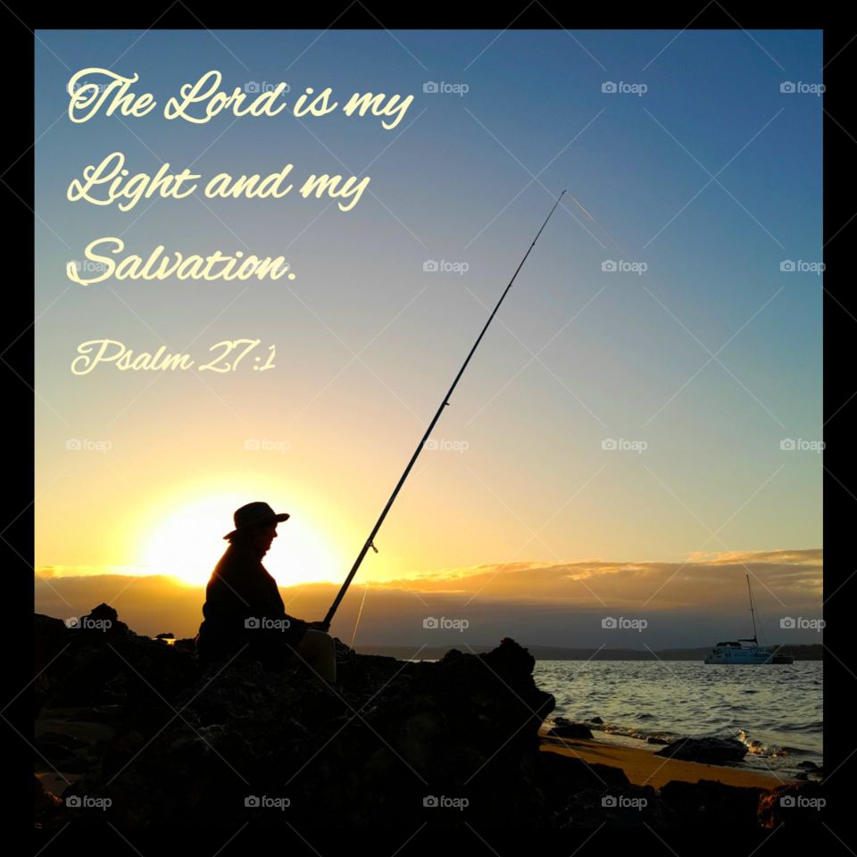 Person Fishing at Beach with Bible Verse