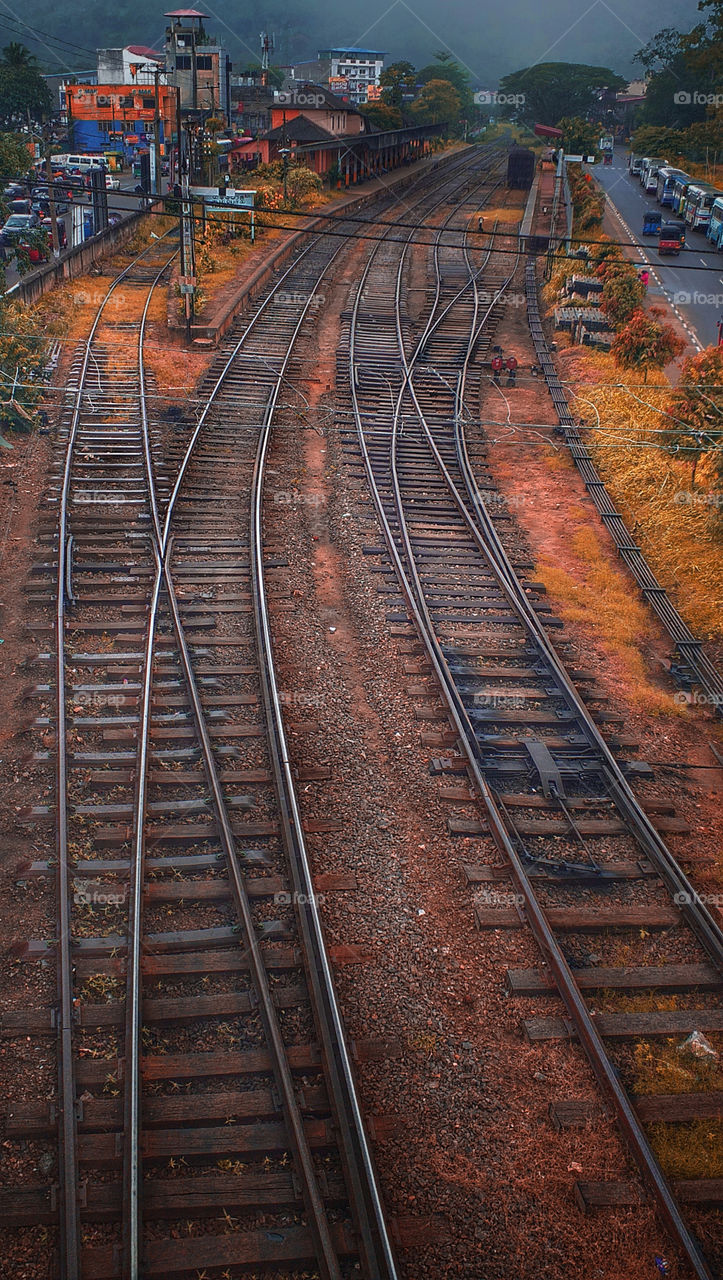 beautiful railway tracks in railway station in morning view