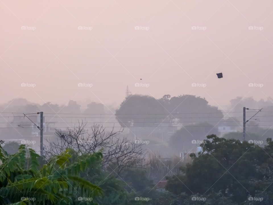 Winter evening with foggy weather