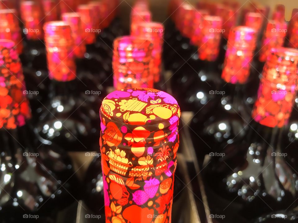 Wine bottles with vivid colors.