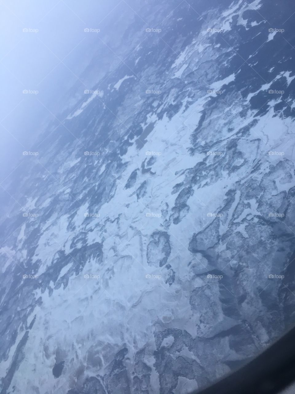 Snowy foot prints from birds eye view
