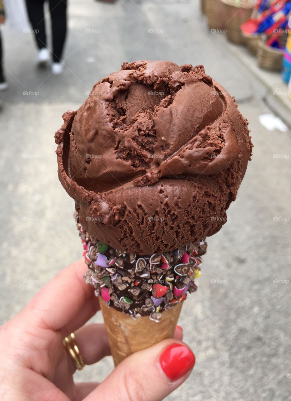 Chocolate ice cream on a summer's day in England. 