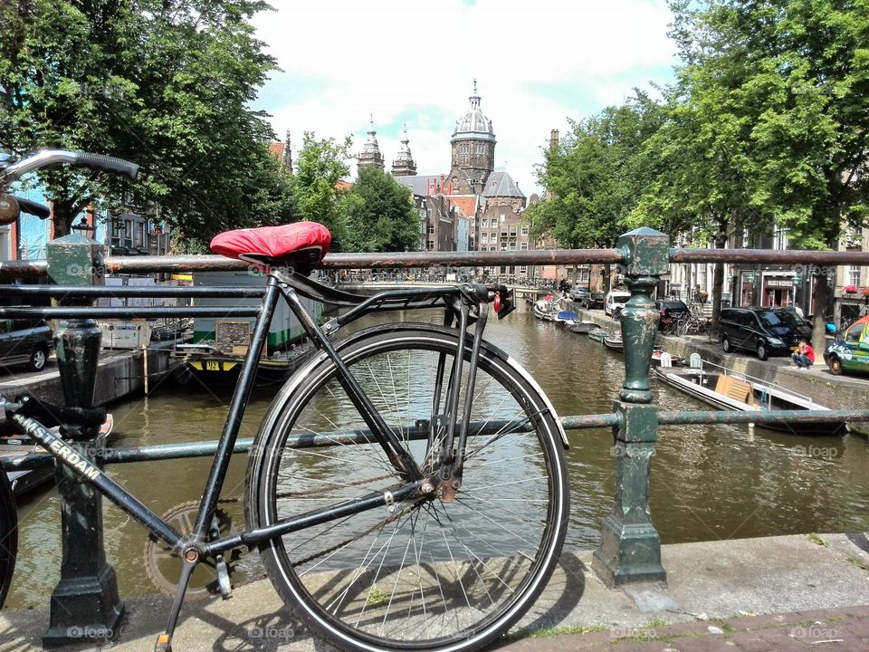 One lonely bicycle in Amsterdam