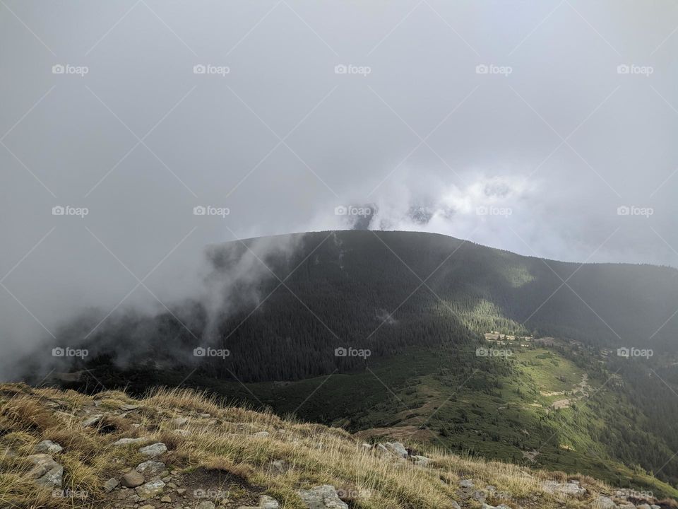 Descent from Hoverla. Carpathians Ukraine.