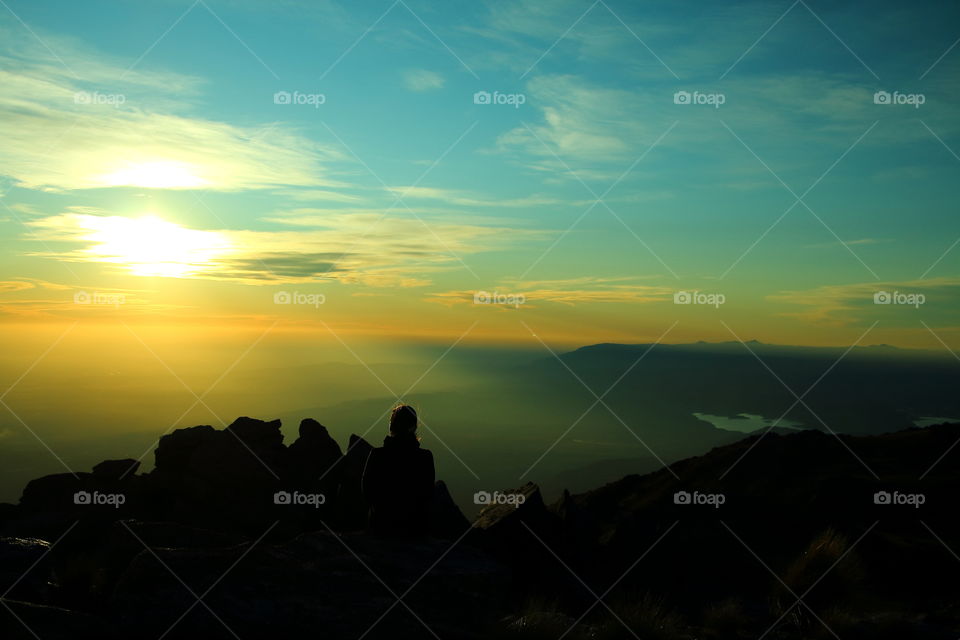 landscape at sunset. looking valley from edge at sunset