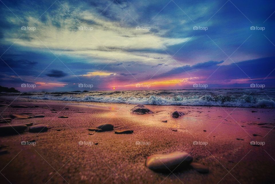 colorful sunset at lake Erie