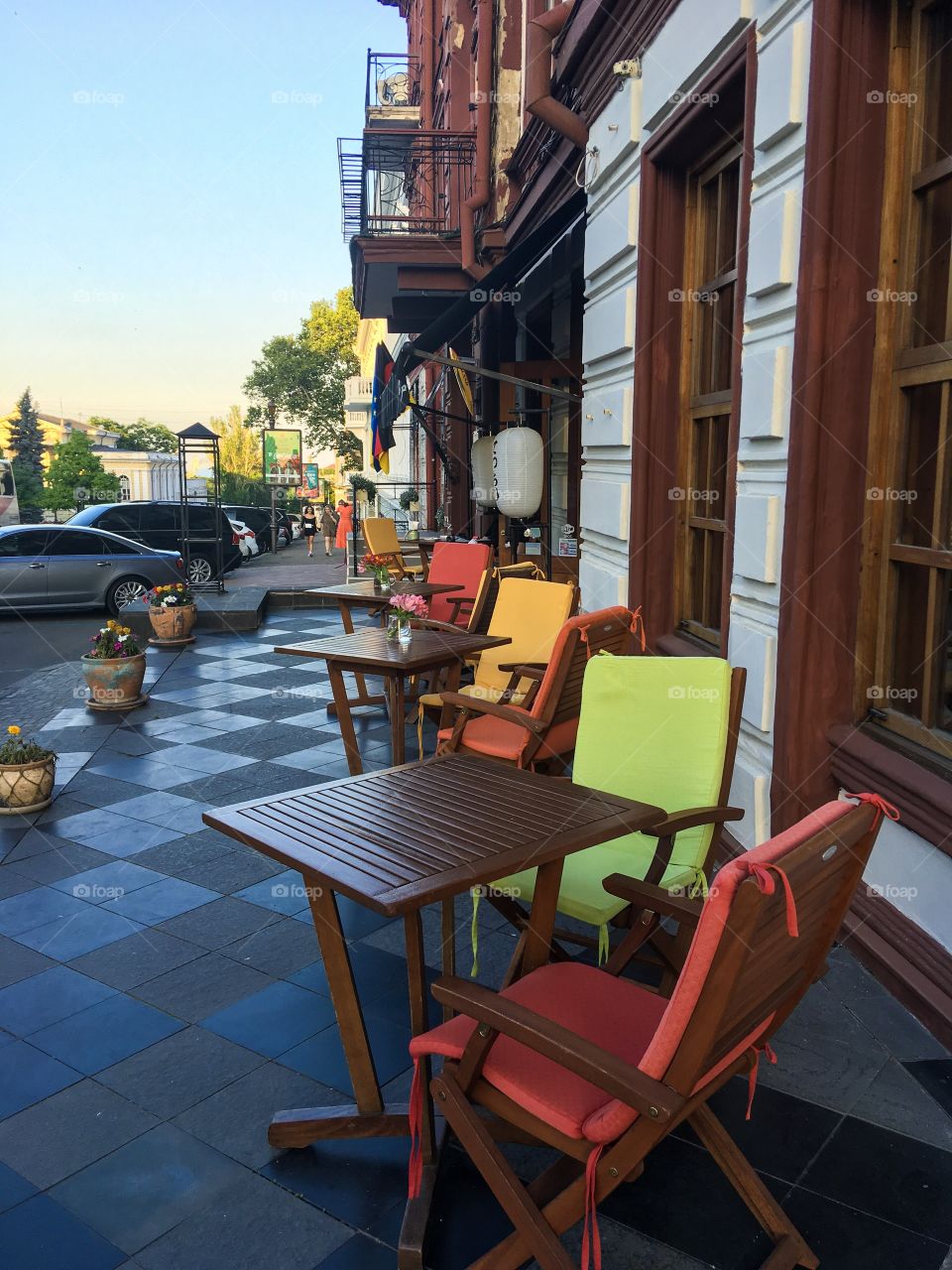 The cafe exterior view. Odessa city. 
