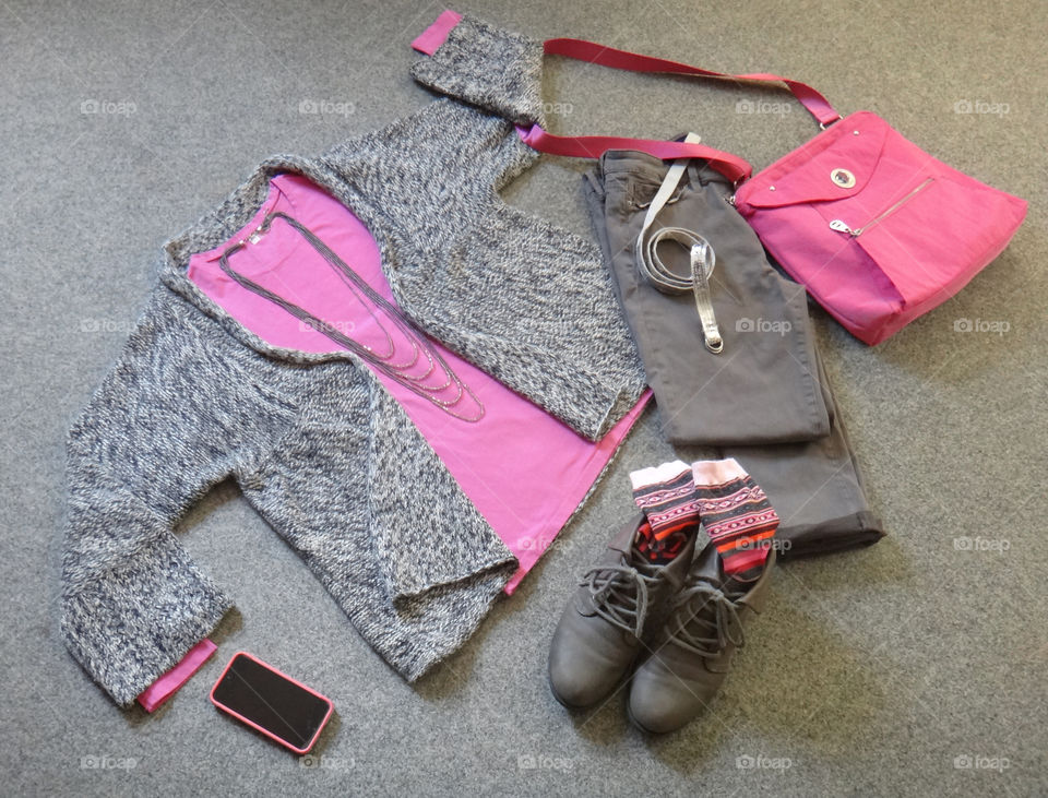 Pink & grey fashion laydown