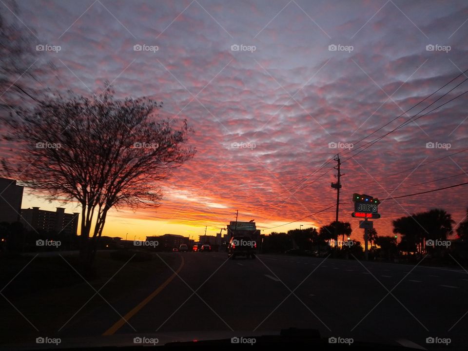 Sunset on the road