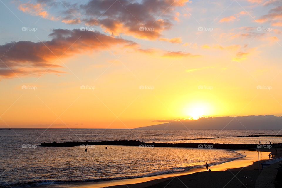 Sunset off the coast of Adeje, Tenerife, Canary Islands.