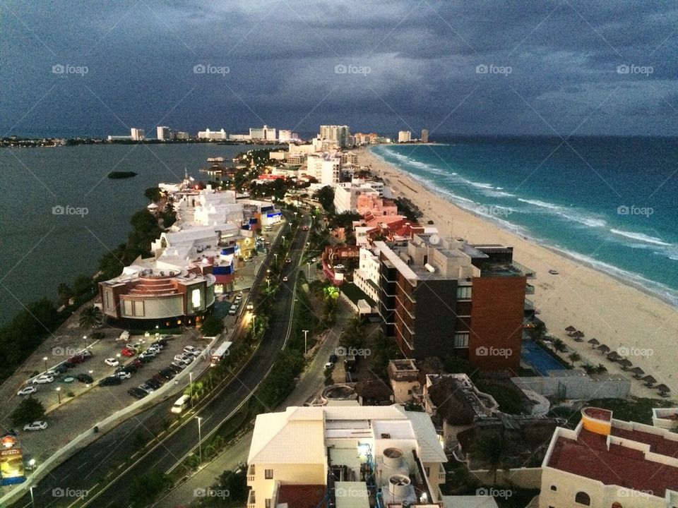 Aerial view resorts in Cancun