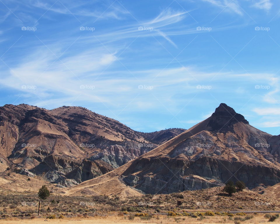 Rocky mountains in desert land