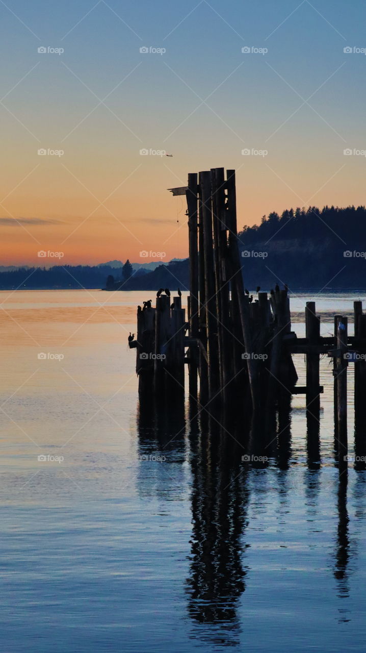 Beautiful Northwest waterfront at sunset 