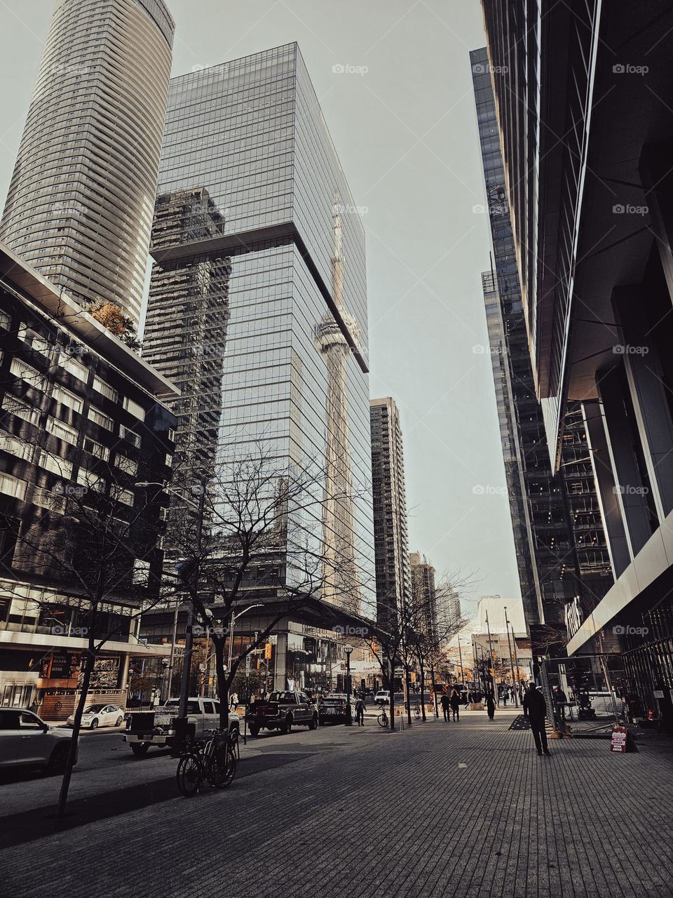 walking around Toronto and admiring the sky scrapers and the reflection on the CN tower.