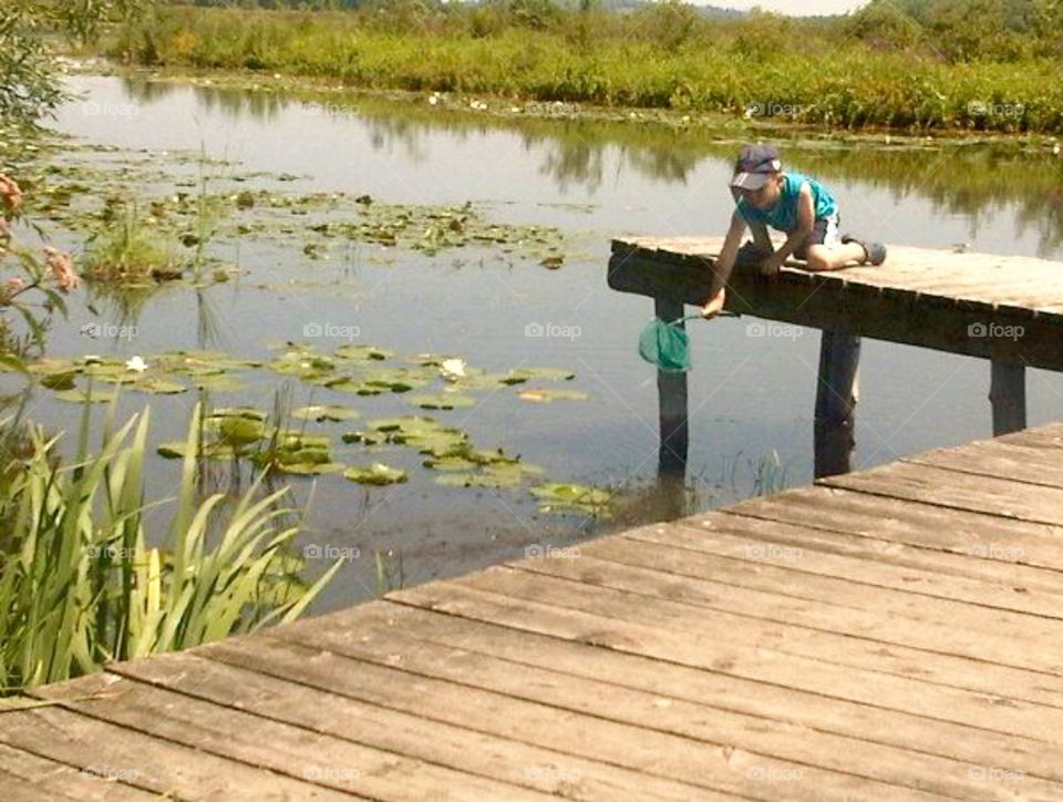 People exploring . Boy looking for fish