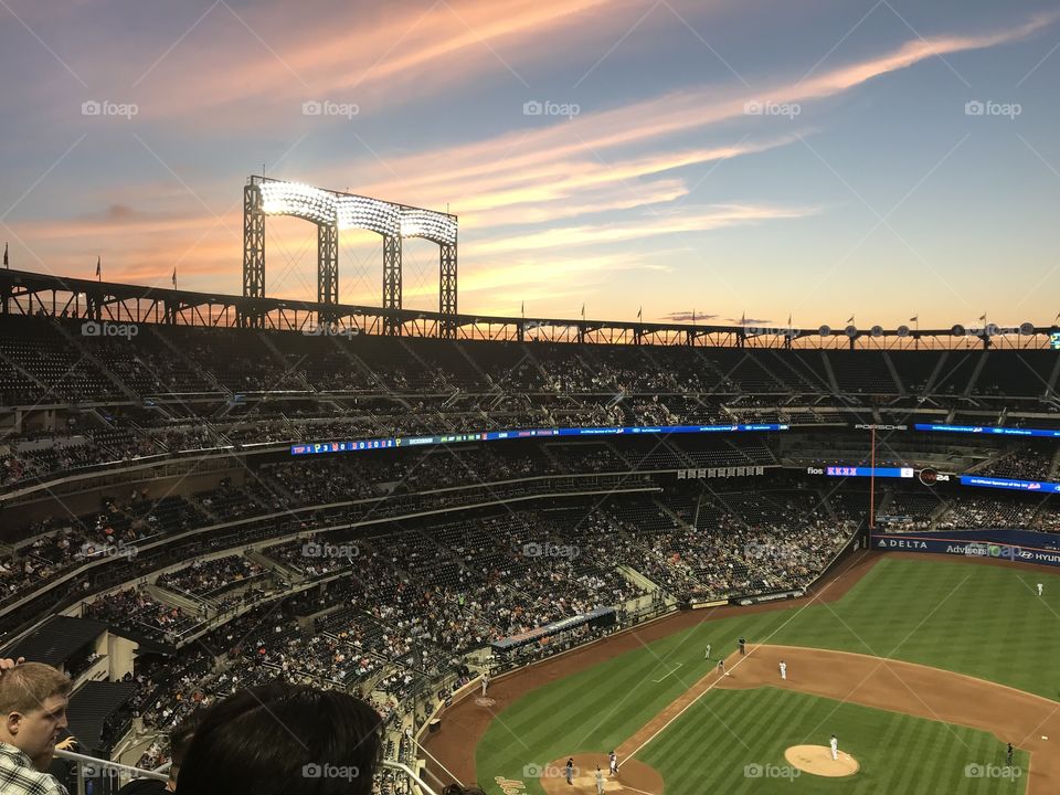 Sunset in a baseball game