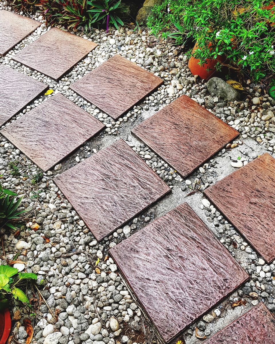 Tile pavement in garden