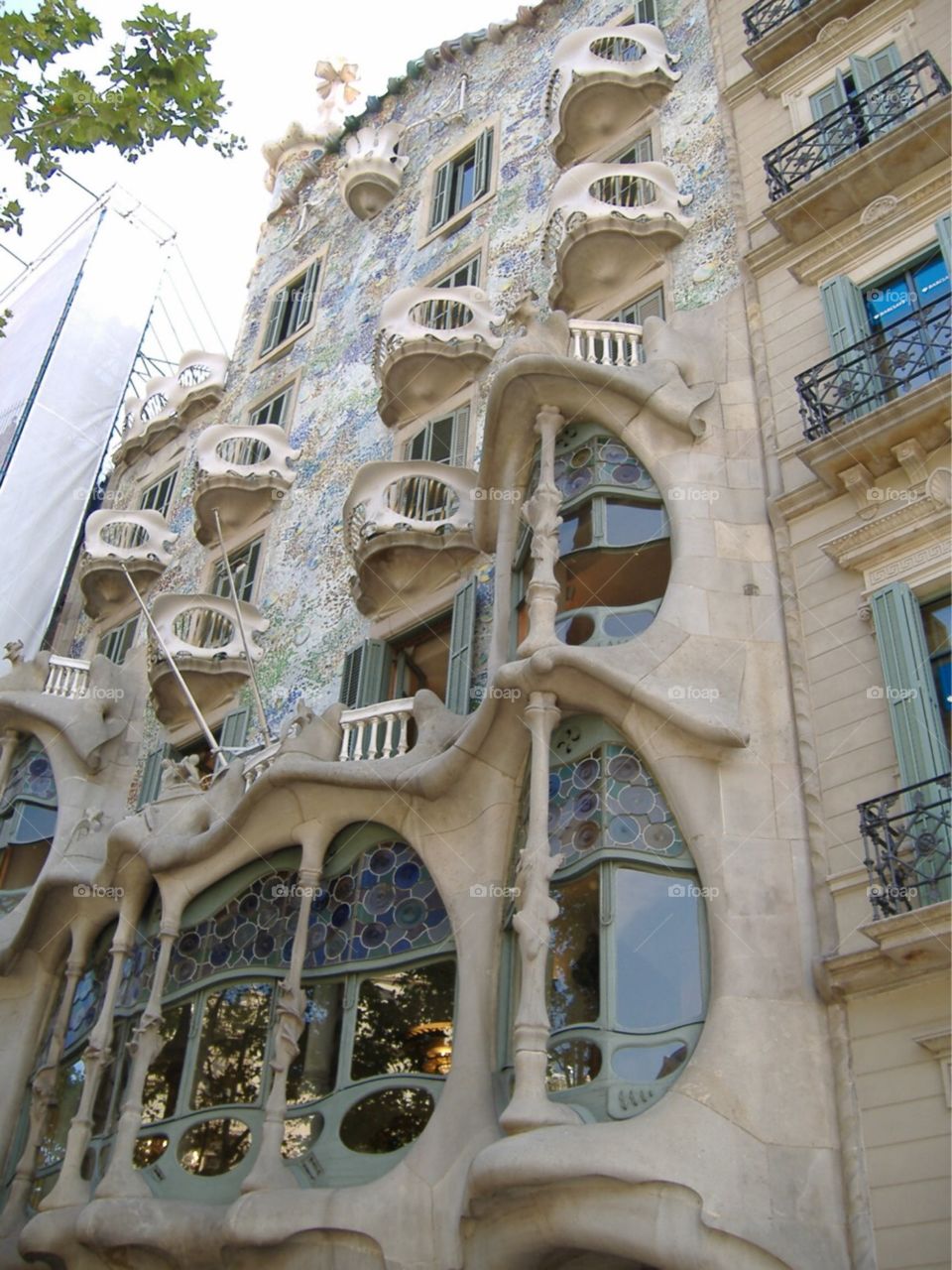 Angular shot of the famous Casa Batlló by Gaudí in Barcelona, Spain. 