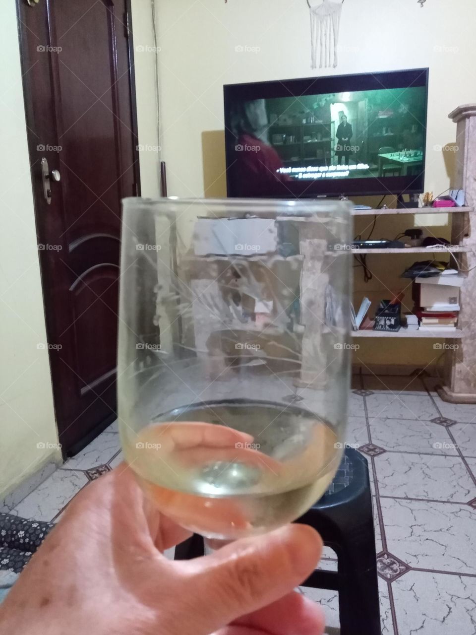 watching tv with wine
