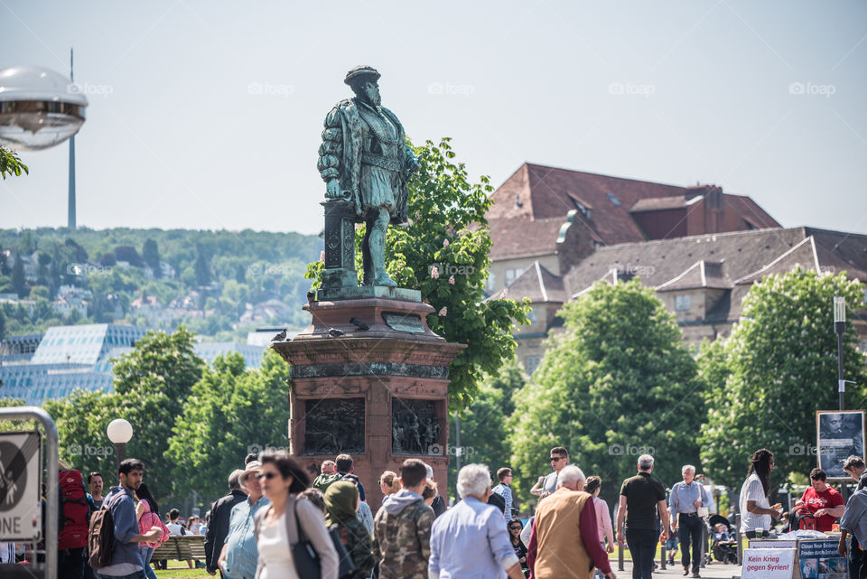 main shopping street in Stuttgart, Germany, warm May day, year 2018