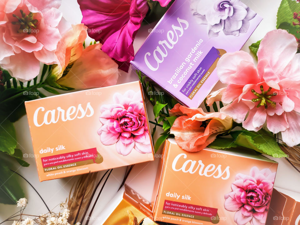 Skincare:  Colorful silky Caress soap bar varieties