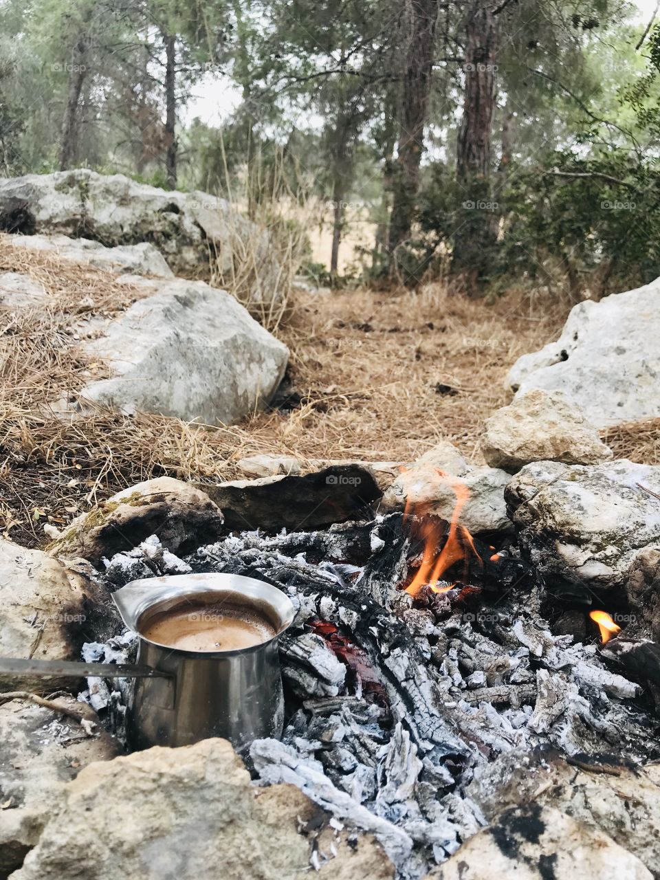 Making coffee at the nature.