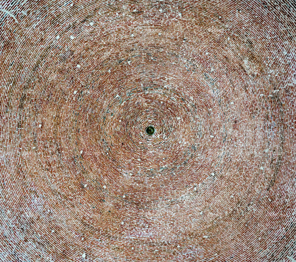 church dome from the inside, round symmetrical brown brick background