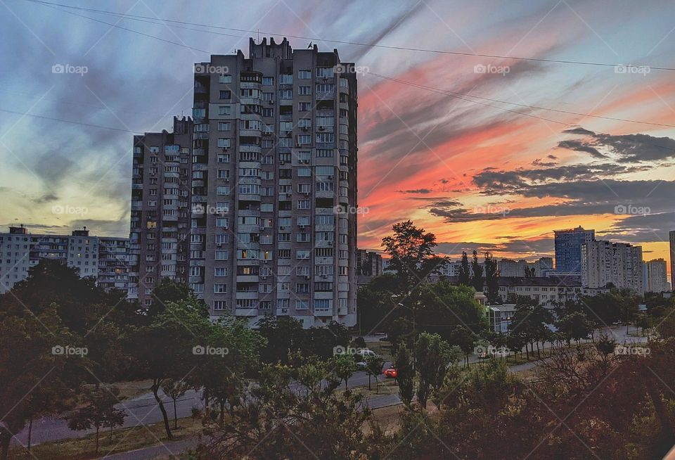 evening sunset in the city of Kyiv