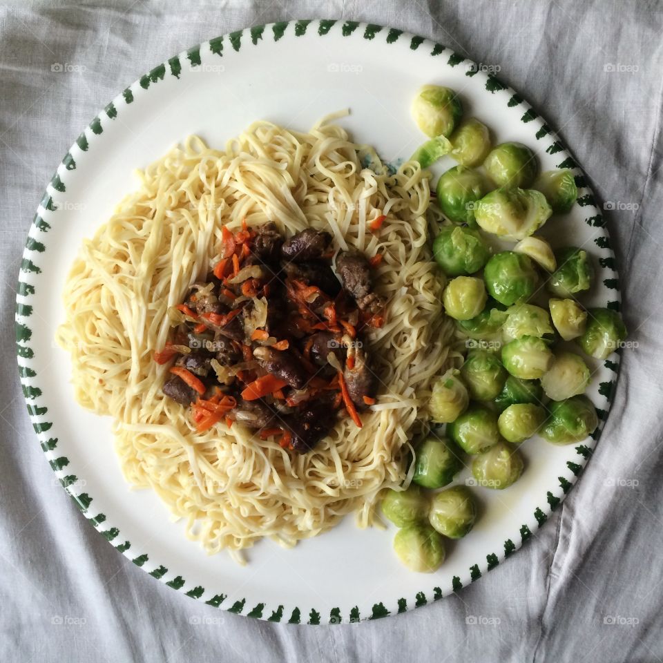 High angle view of pasta in plate