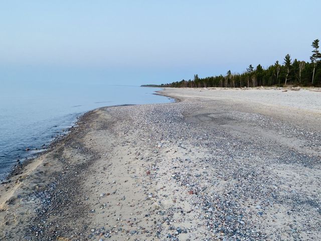 Sandy rocky shoreline on Lake Superior Michigan