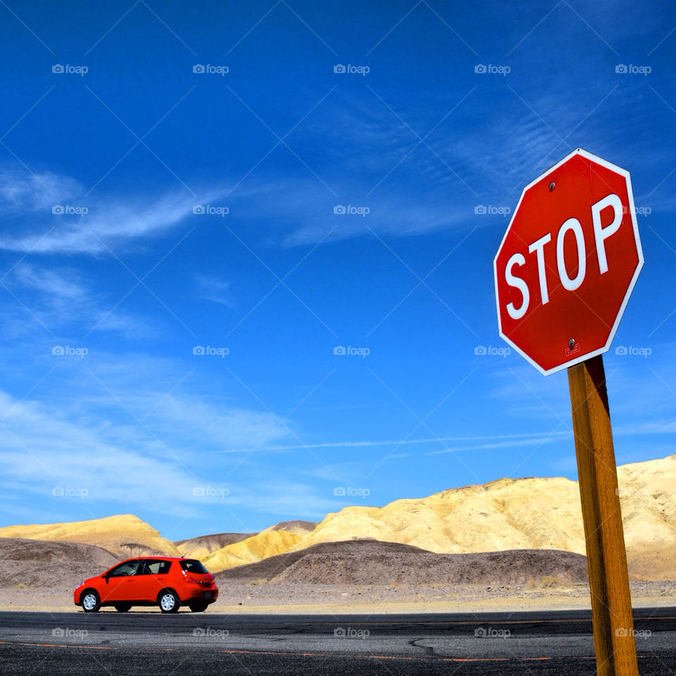 Red stop at Death Valley