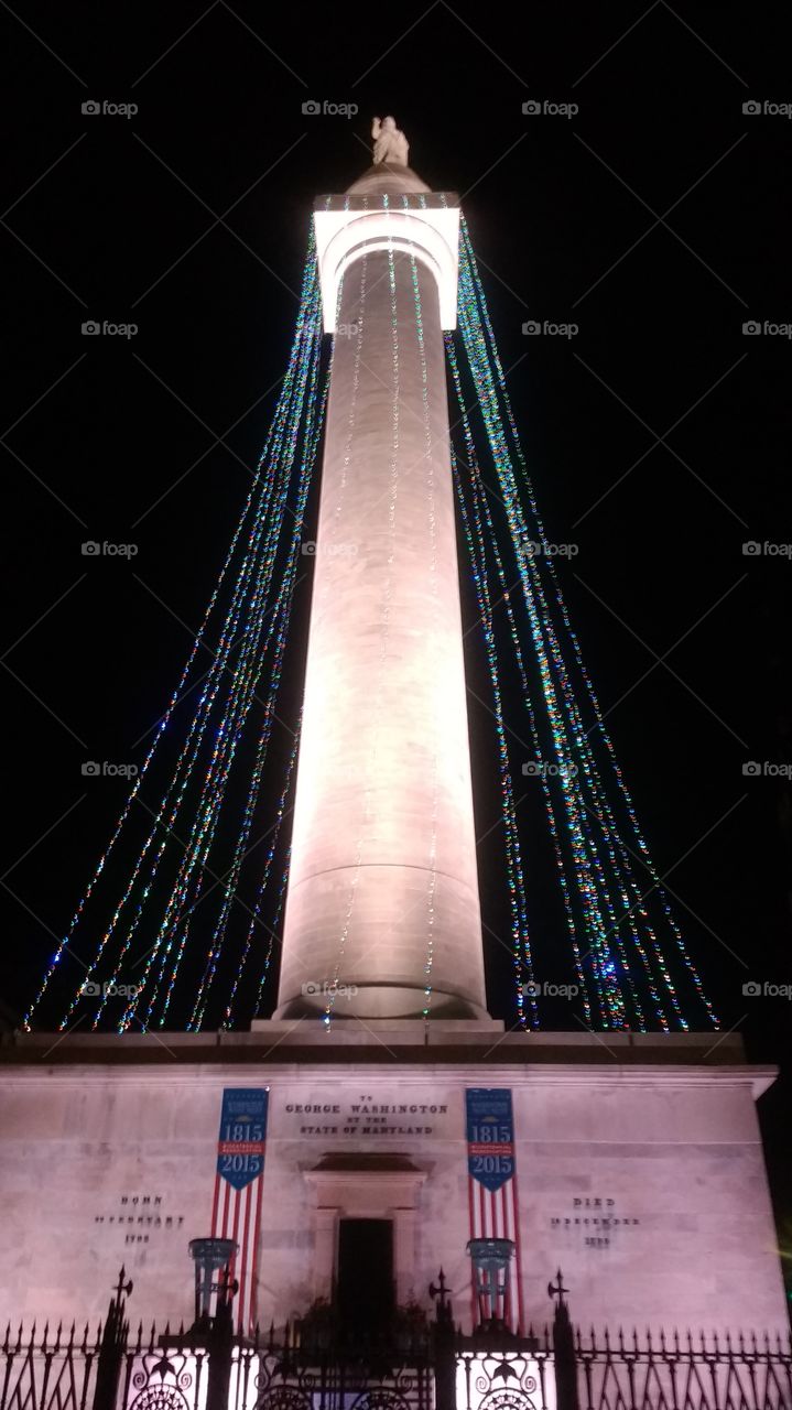 Washington Monument at Christmastime in Baltimore