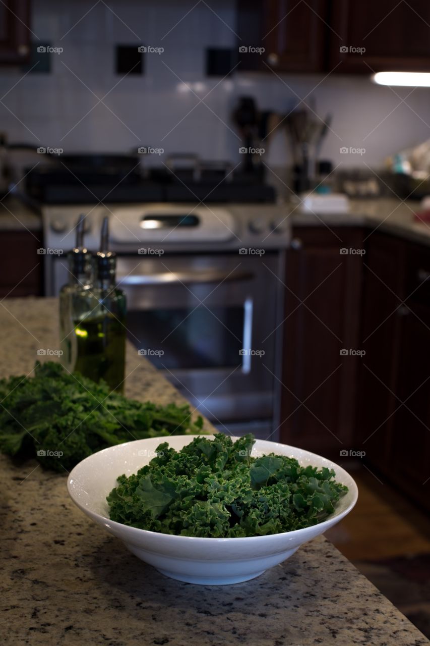 Kale in a white bowl