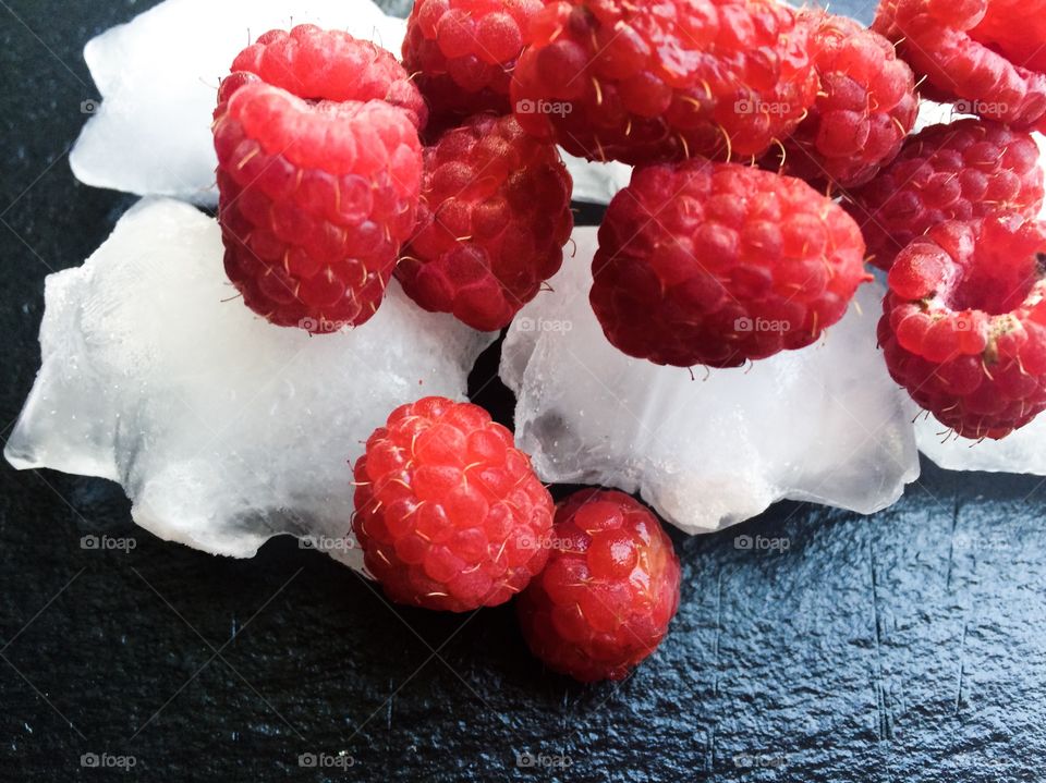 Fruits on the ice cubes