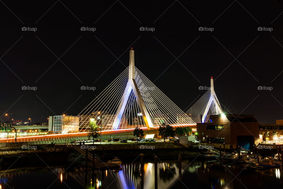 Zakim Bridge in Boston with a reflection off the water