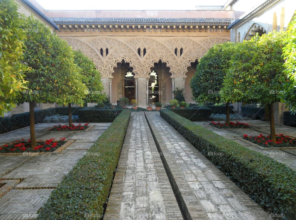 Patio de Santa Isabel, the courtyard of Palacio de la Aljaferia,  Zaragoza, Spain