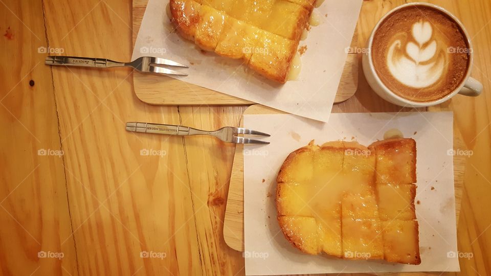 coffee and honey cheese toast