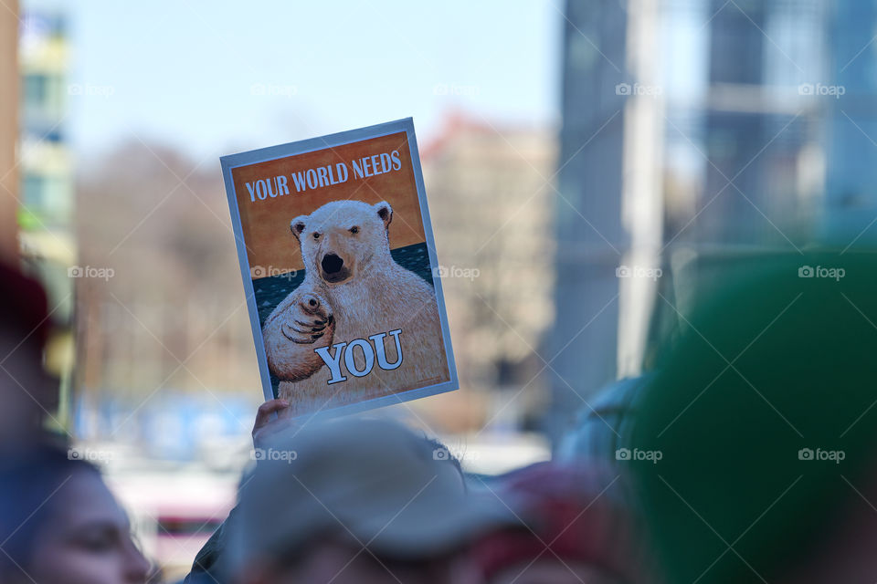 Helsinki, Finland - April 6, 2019: March and demonstration against climate change (Ilmastomarssi) in downtown Helsinki, Finland attended by more than 10000 people.