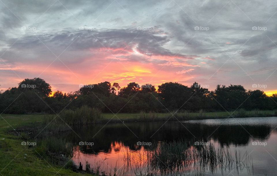 Dramatic sky over lake