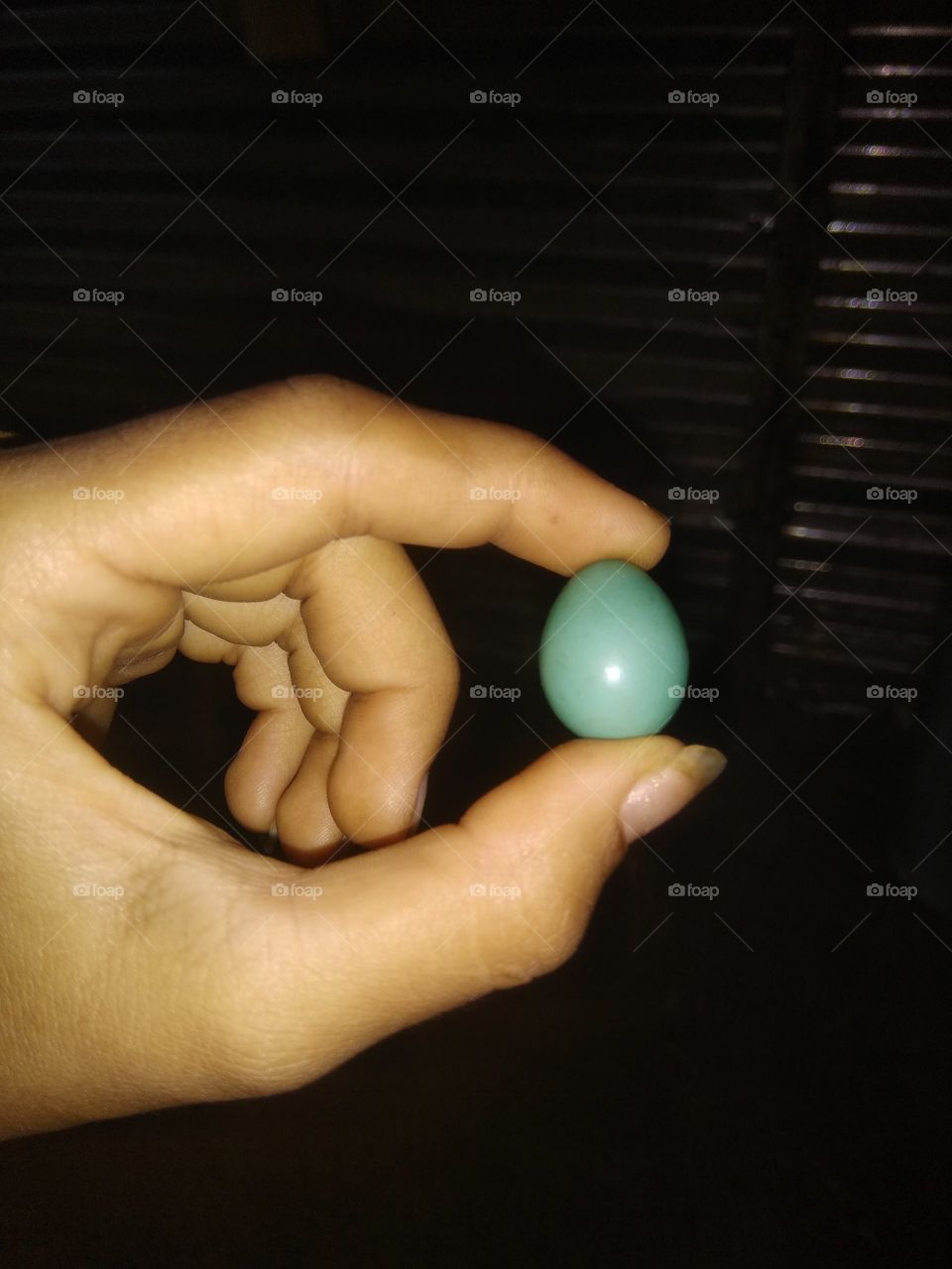 A blue egg in my hand!
