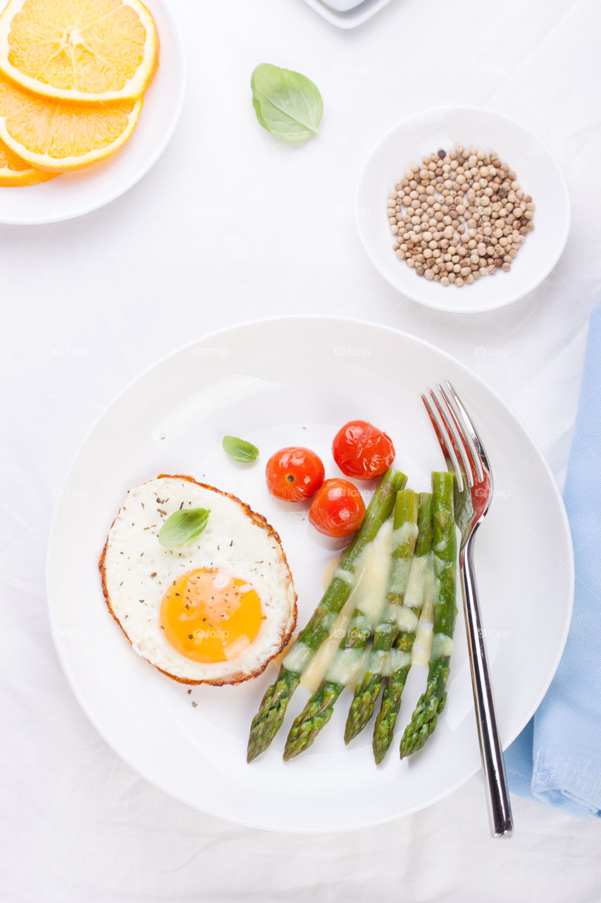 Simplistic and minimal composition of breakfast with egg