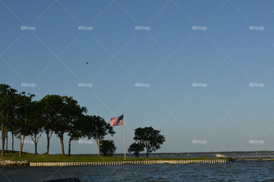 Flag on lake Livingston in Texas 