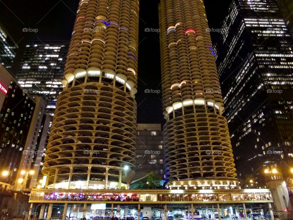 Corncobs. Taken from the river walk.  Marina City aka the corncobs of Chicago.